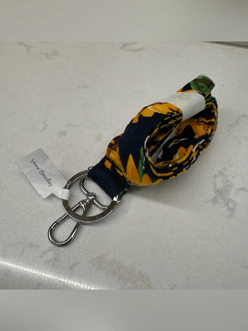 NWT Vera Bradley Black & Yellow Floral Lanyard Key Holder Sunflowers